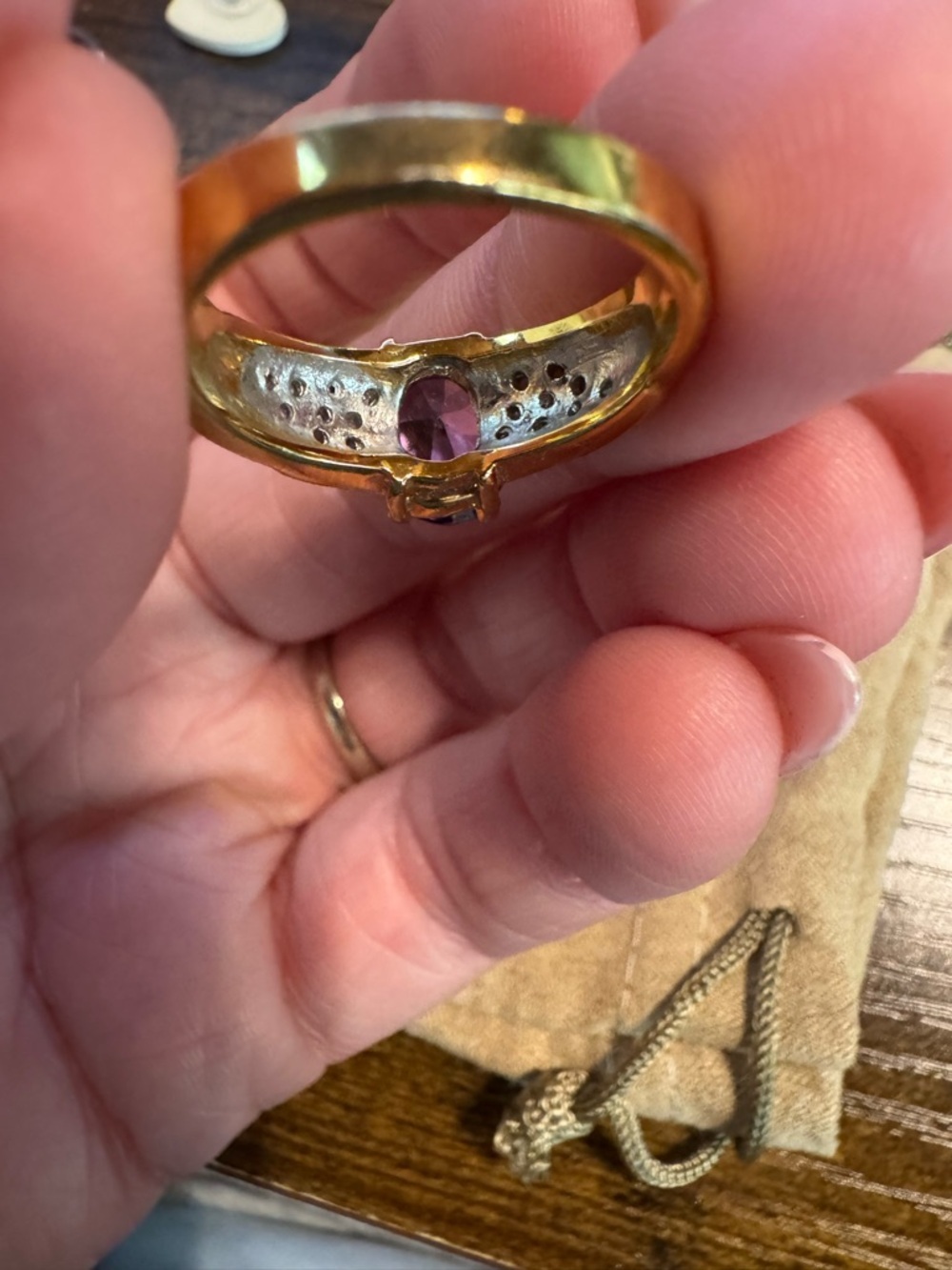 Purple Stone Cocktail Ring Gold Tone Statement Ring Size 8 - Picture 6 of 6